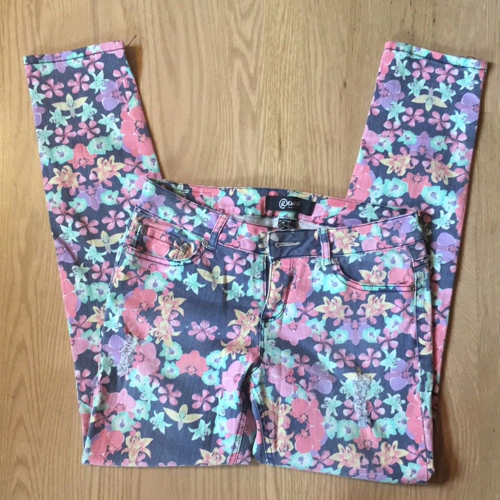 Light floral print skinny jeans